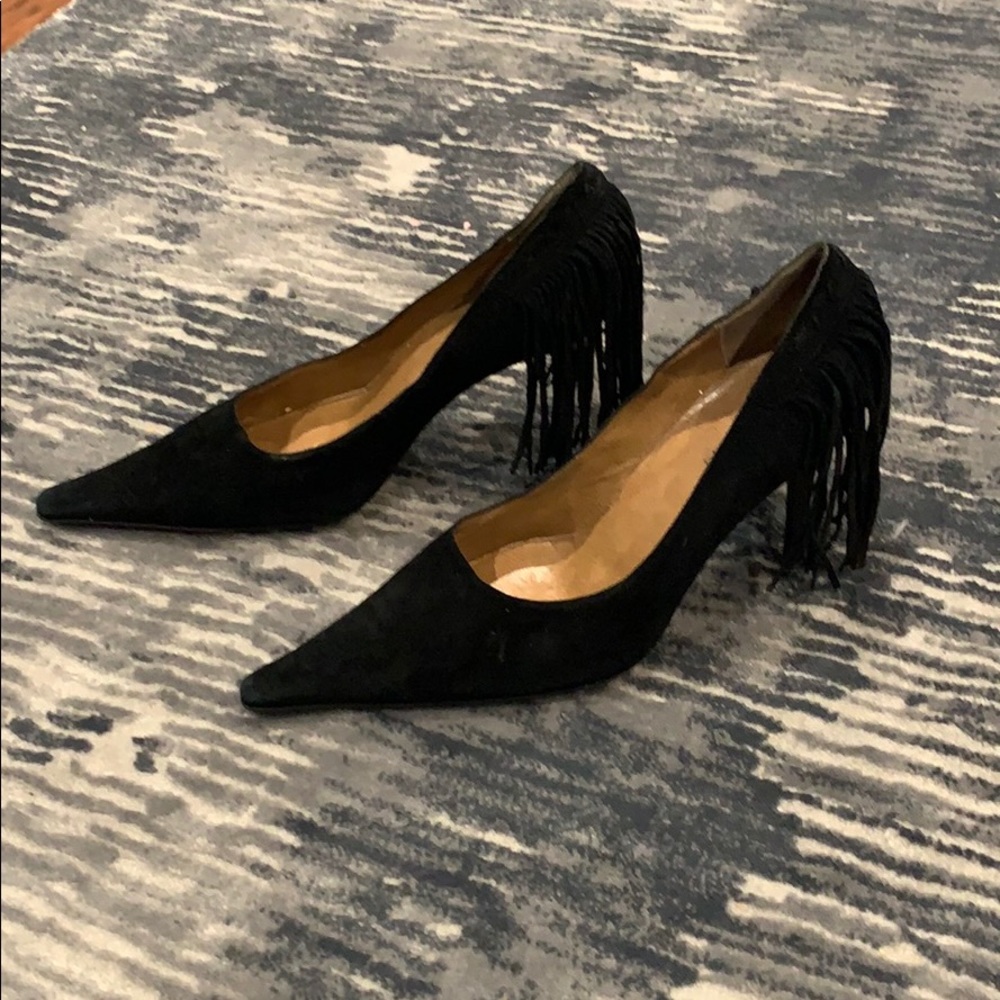 Black Fringe Heels
